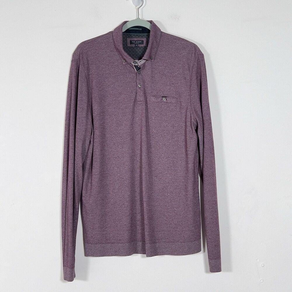 Ted Baker London Button Down Polo Shirt Mens Sz 6 XL Maroon Long Sleeve‎ Stretch